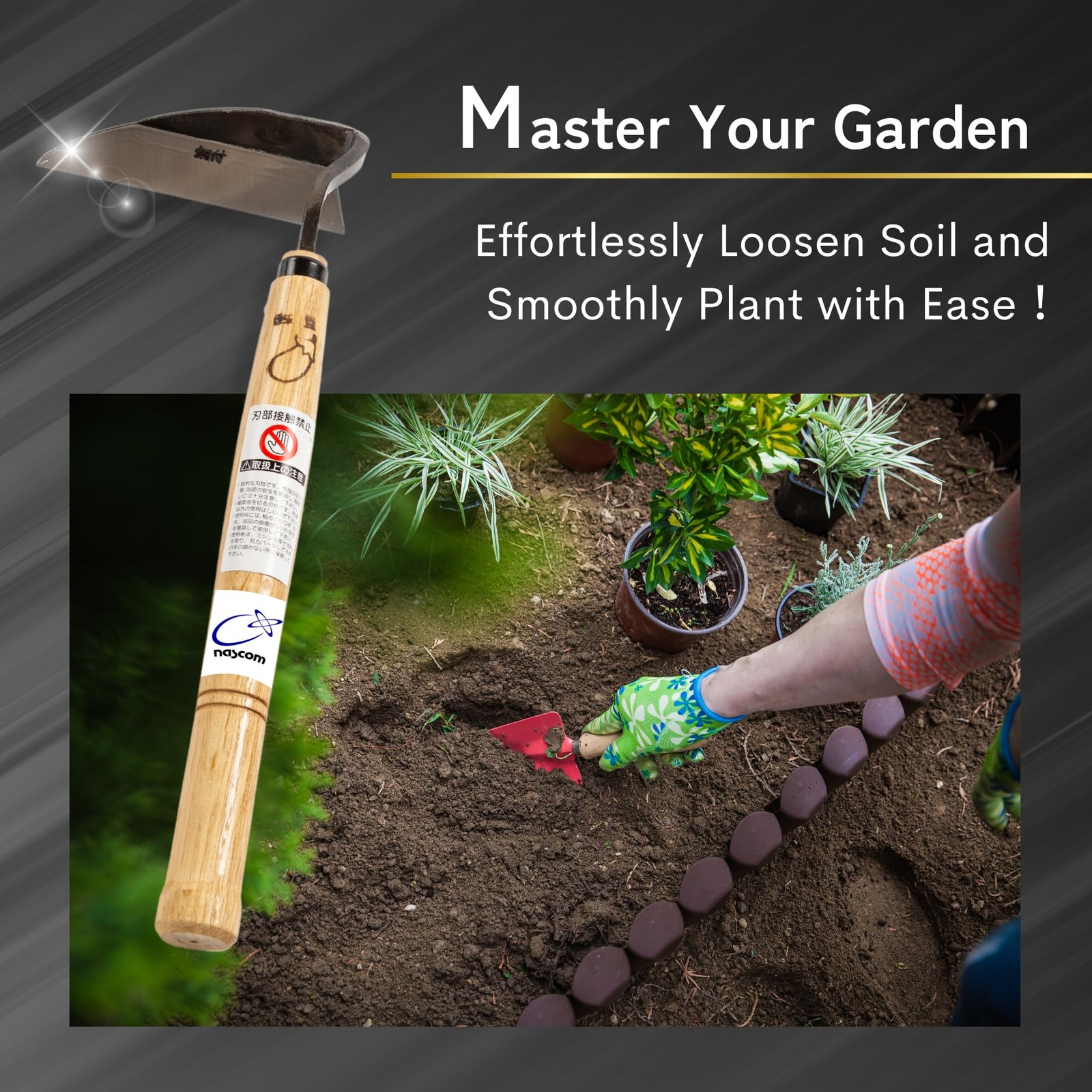 nascom Premium Japanese Weeding Sickle Hand Hoe for Gardening - Ideal for Pla...