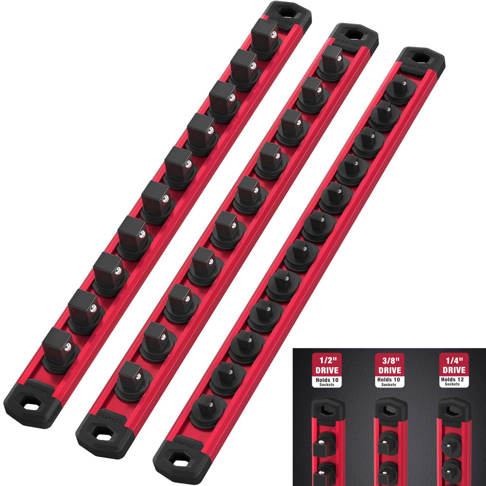 3 Rail Magnetic Socket Organizer Set for Tool Storage, Heavy Duty Socket Holder