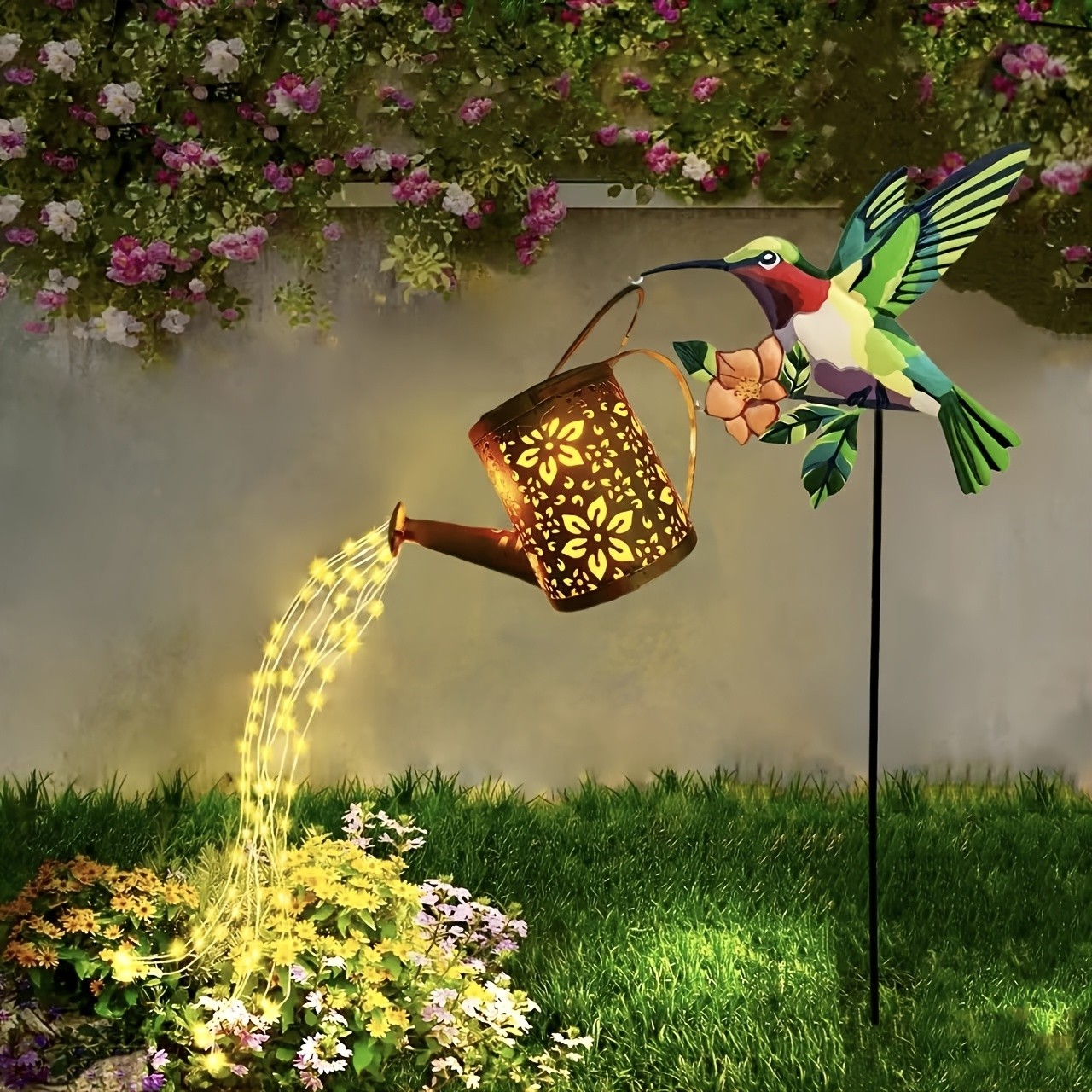 Solar Hummingbird Garden Lantern with Floral Design IP44 Outdoor Yard Decor