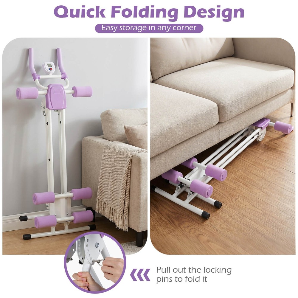 Folding Ab Machine, Adjustable Ab Trainer w/6 Inclined Angles & LCD Display
