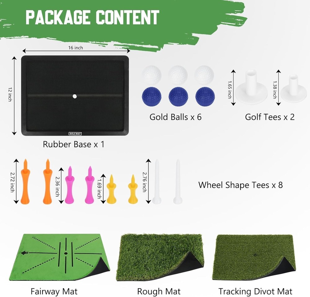 Golf Hitting Mat Training System, 3-in-1 Training Mats for Swing Path Feedbac...