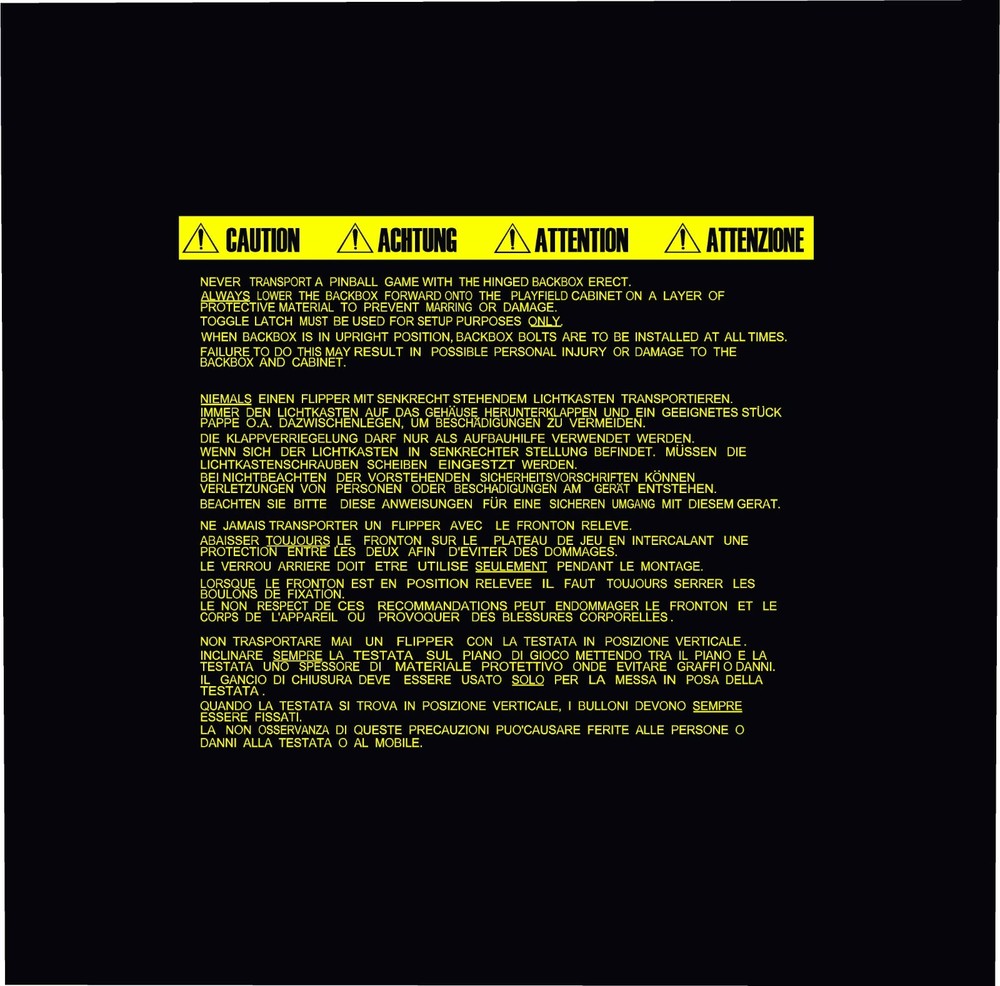 Williams JACK*BOT JACK BOT Pinball Machine BACKBOX Warning Text Decal