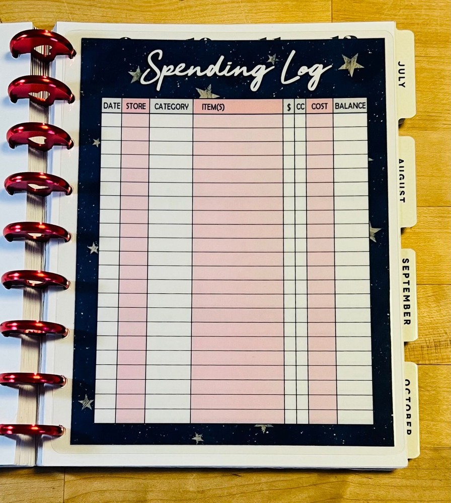 Spending Log Dashboard Insert 4 use with HAPPY Planner-
