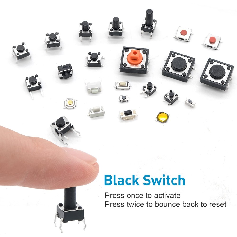 QTEATAK 240 Pcs 24 Value Micro Momentary Tactile Push Button Switch black