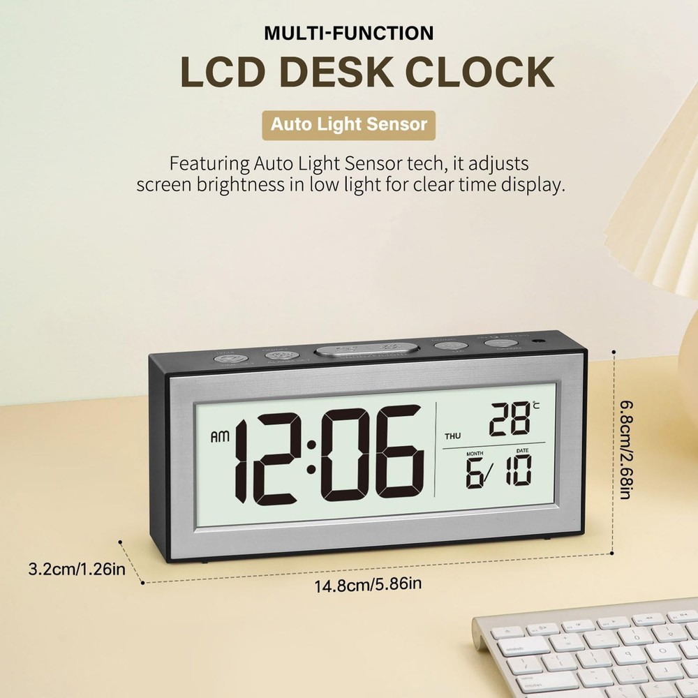 Digital Alarm Clock with LED Display, Bedside Battery Black