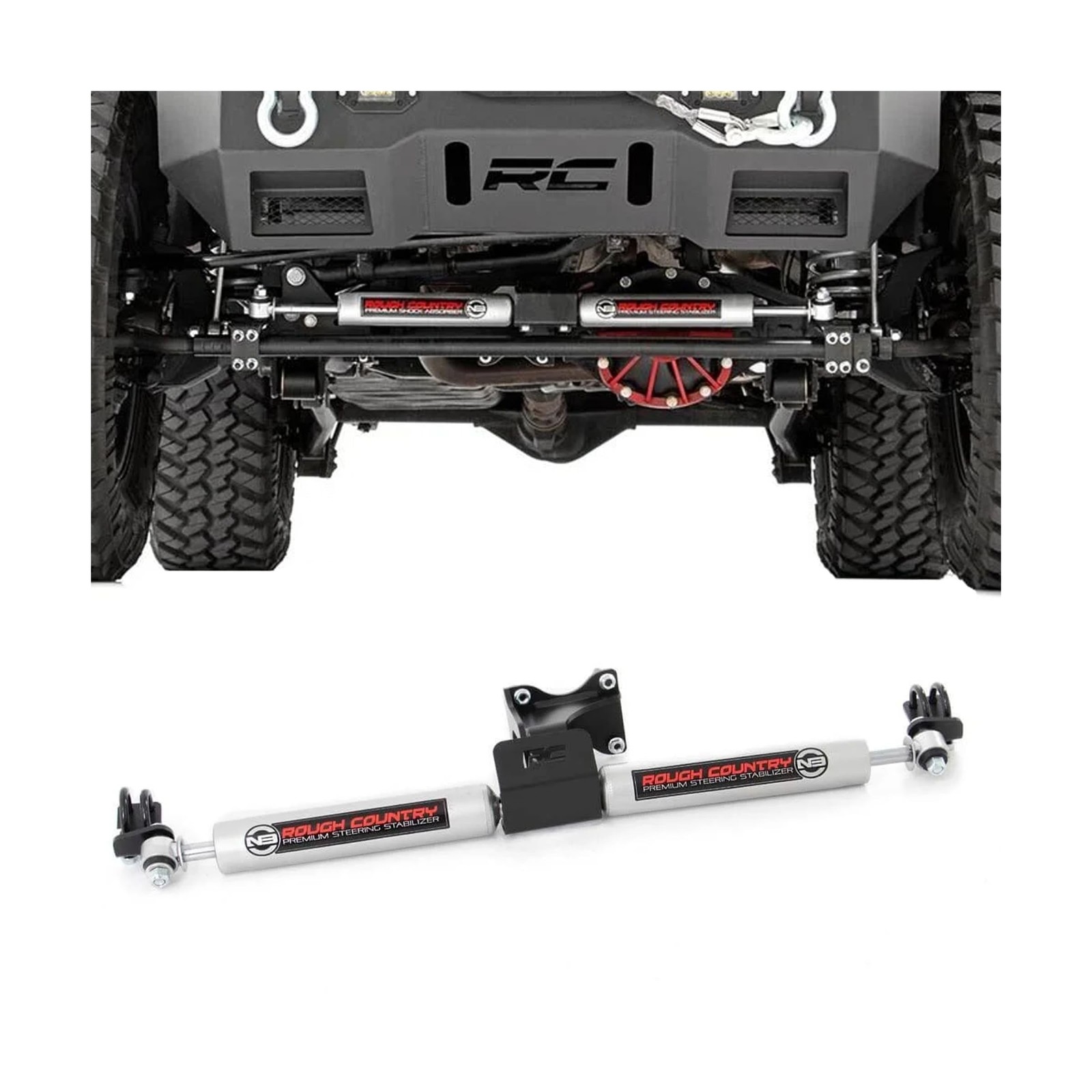 Rough Country N3 Dual Steering Stabilizer for 07-18 Jeep Wrangler JK - 8734930