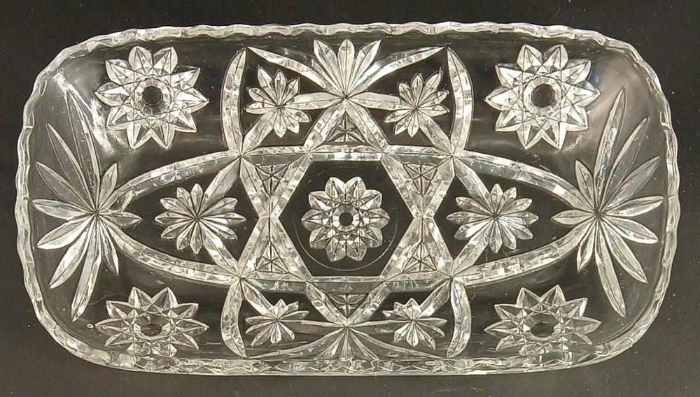 Anchor Hocking Rectangular Serving Dish Pressed Star Fan Design Prescut Glass