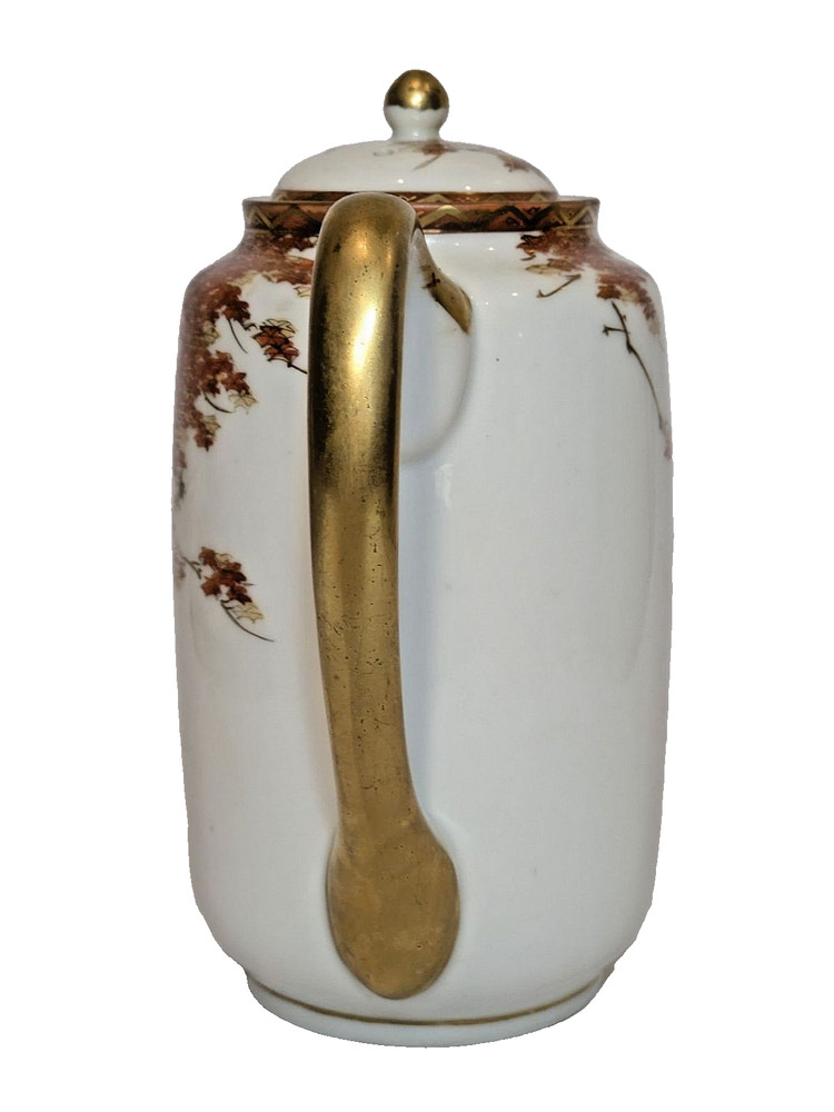 Vintage Kutani Japan Eggshell Porcelain Coffee Pot — Maple Pattern