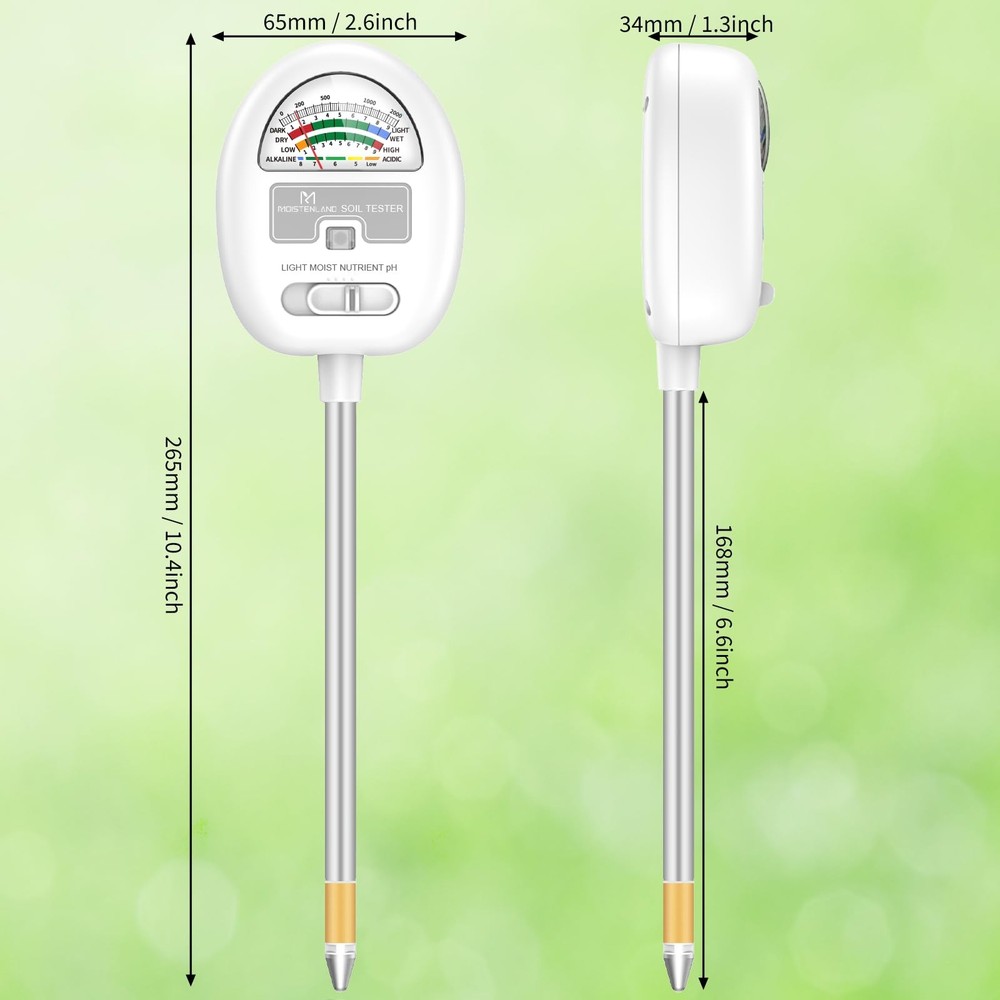[Upgraded] Soil Moisture Meter, 4-in-1 pH Tester, White