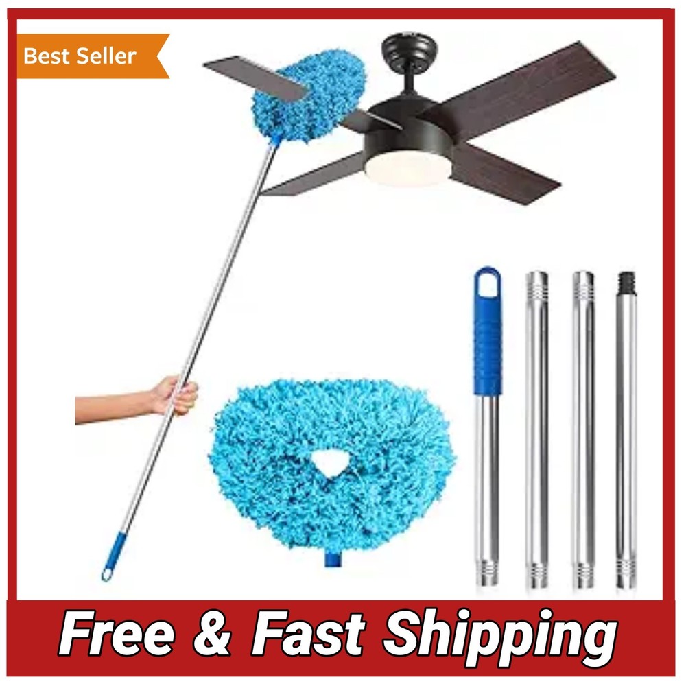 Extendable Ceiling Fan Duster Microfiber Dust Cleaner Brush Telescopic Pole