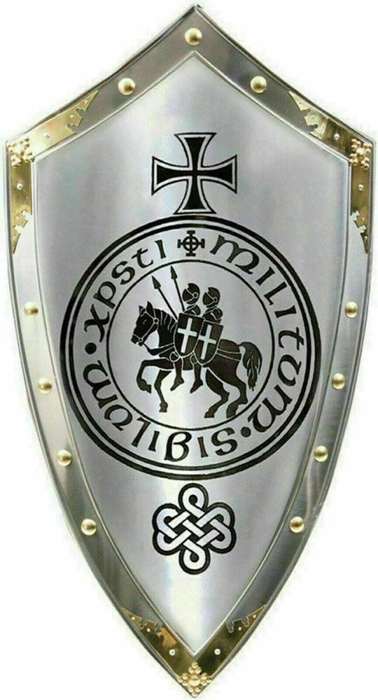 Medieval Templar Heater Armor Shield Made Solid Steel & Brass Shield Christmas