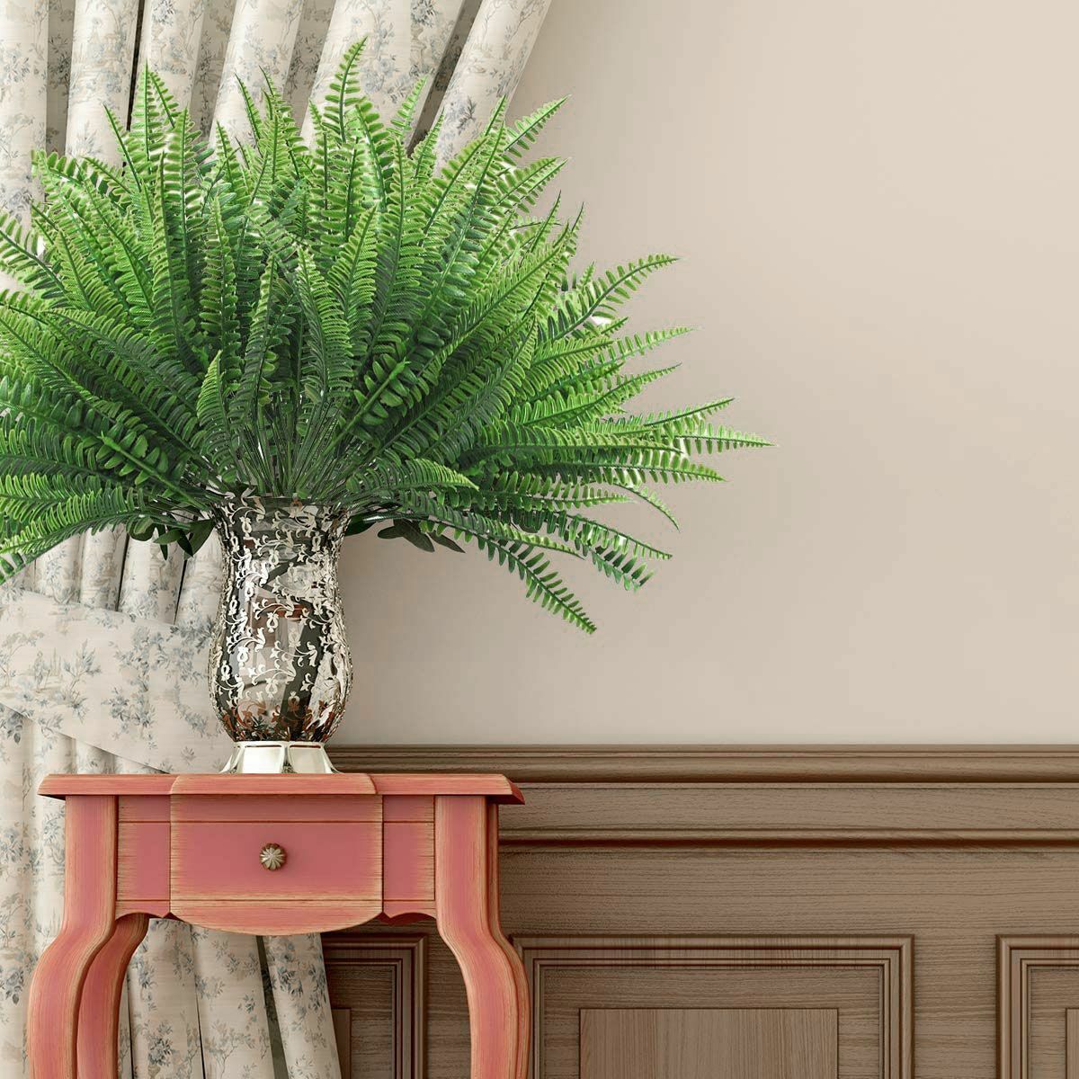 3X Artificial Fake Boston Fern Plants Bushes Artificial Ferns Outdoor Decor US