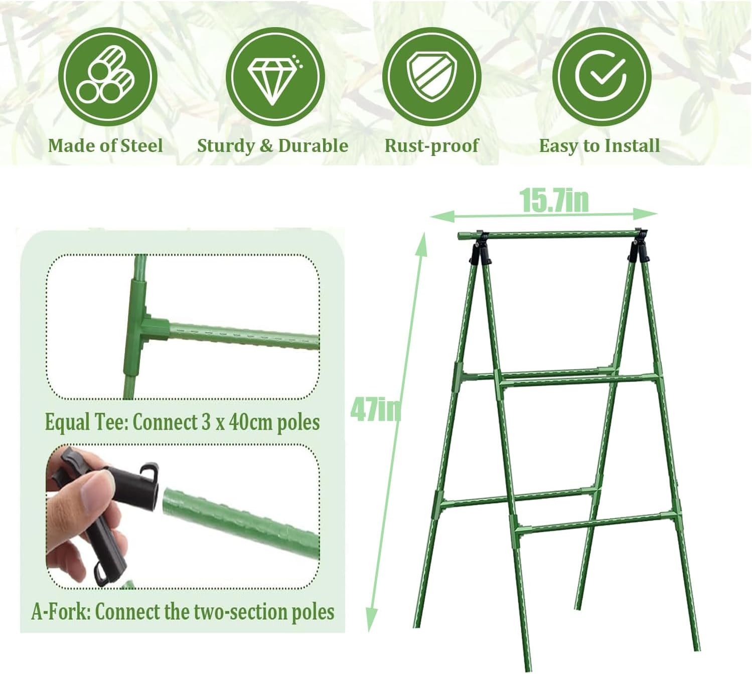 A Frame Metal Garden Trellis for Climbing Plants 47in with Net & Clips