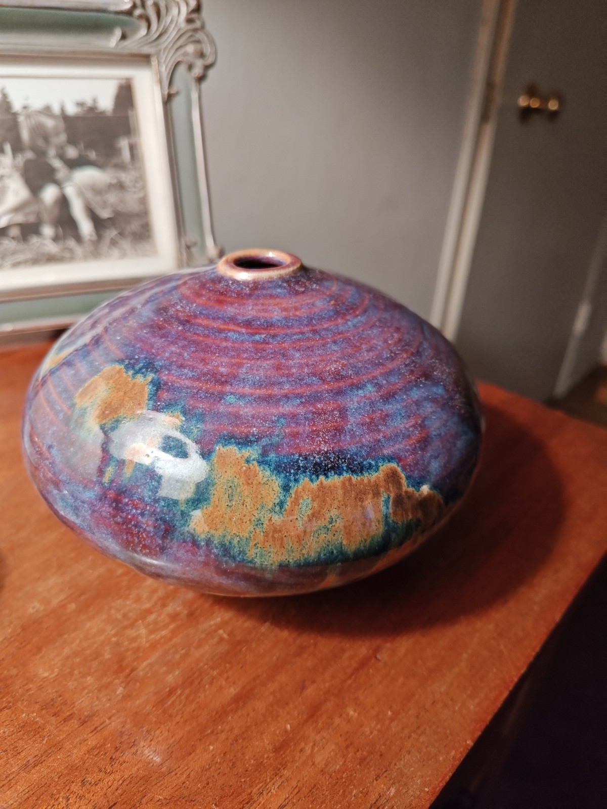 VIVIKA & OTTO HEINO GLOSSY WEED VASE POT PURPLE WITH BROWN & GREEN HUES