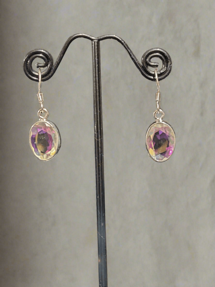 Iridescent White Rainbow Topaz Earrings