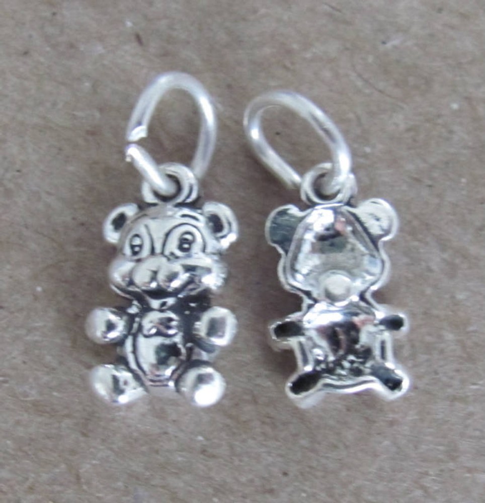 Very small Sterling Silver Teddy bear mini tiny charm.