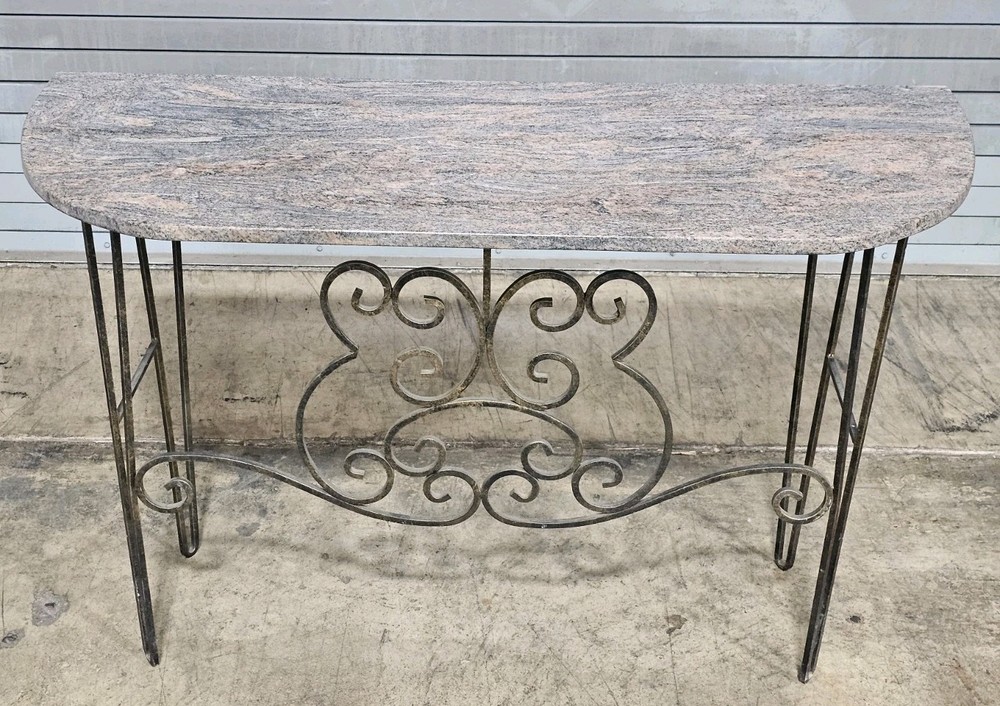 Wrought Iron Designer Base with Granite Top Console Table