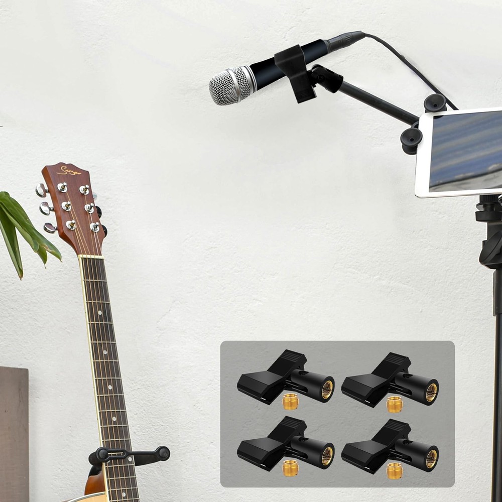 4 Pack Universal Adjustable Mic Clips for Stands, Wireless Microphone Holder