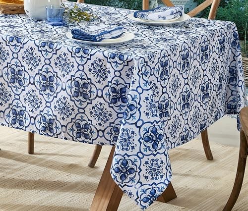 60 x 84 Inch Rectangle Fabric Tablecloth, Blue Amani 84" x 60" (Rectangular)