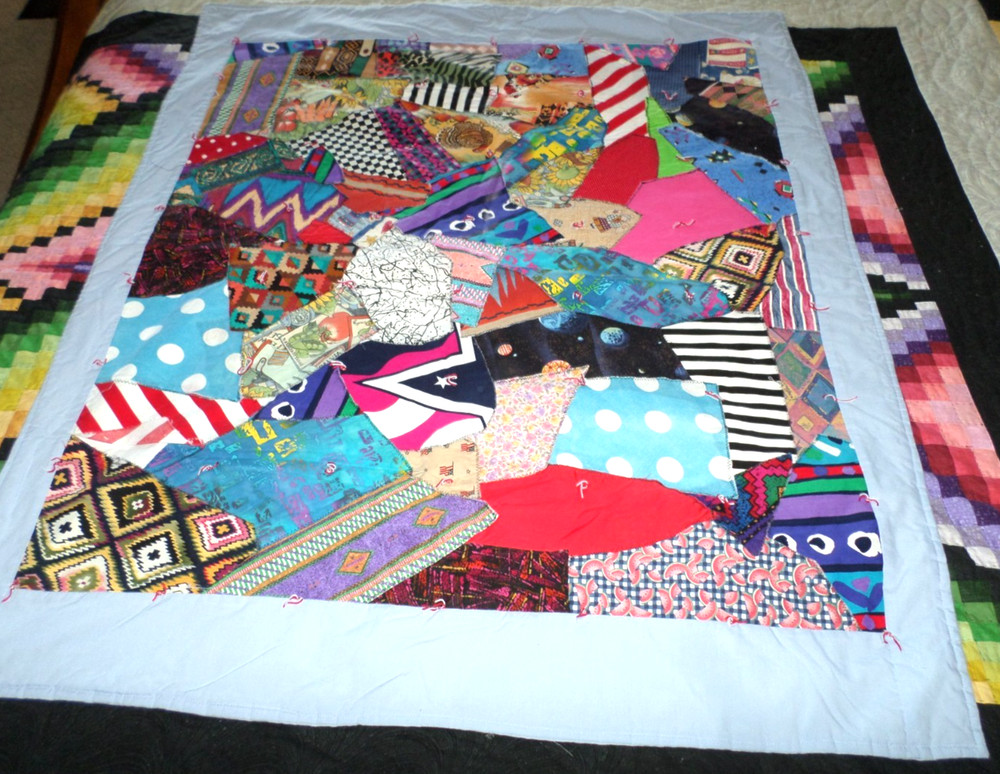 1970's Machine Quilted Bright Multi-Colored Patchwork CRAZY Quilt 46x39mm Mint