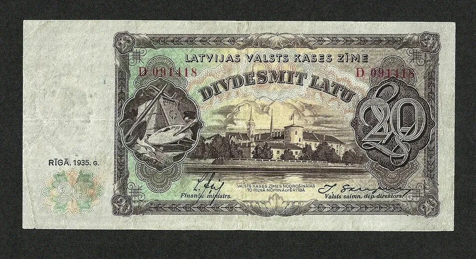 LATVIA 20 LATU 1935 PICK#30a VF+