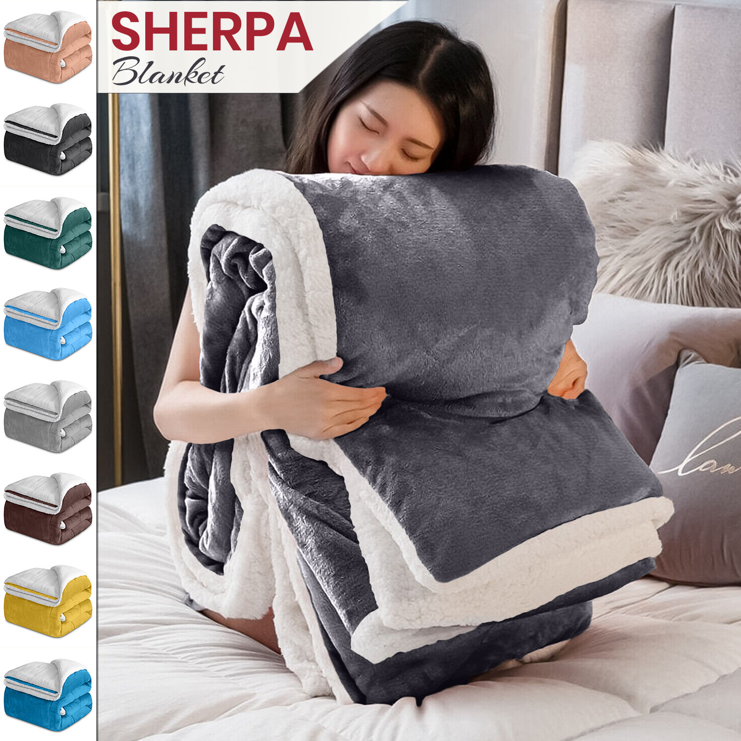 Thick Warm Sherpa Fleece Blanket Throw for Winter Soft Bedding Blankets Queen