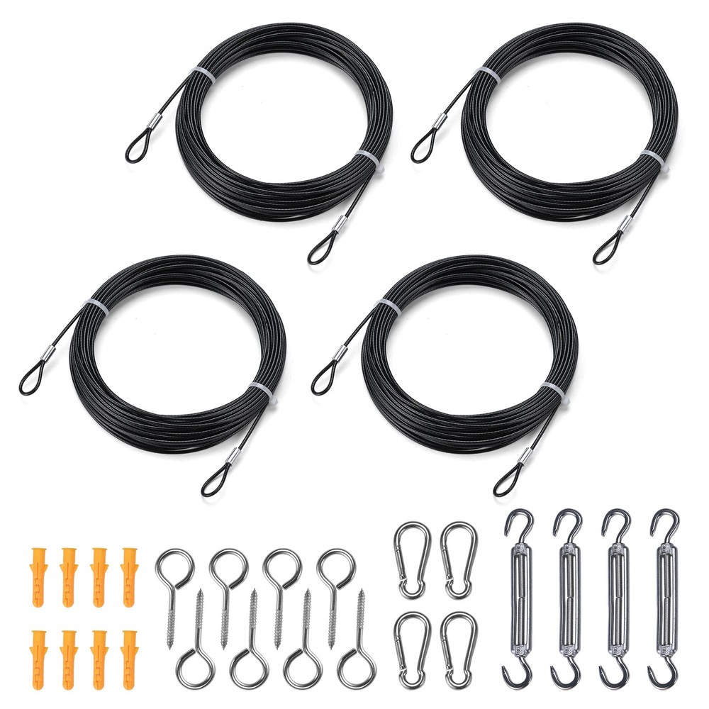 Yessources String Light Hanging Kit 240Ft Vinyl Coated Wire Rope T304 Cable