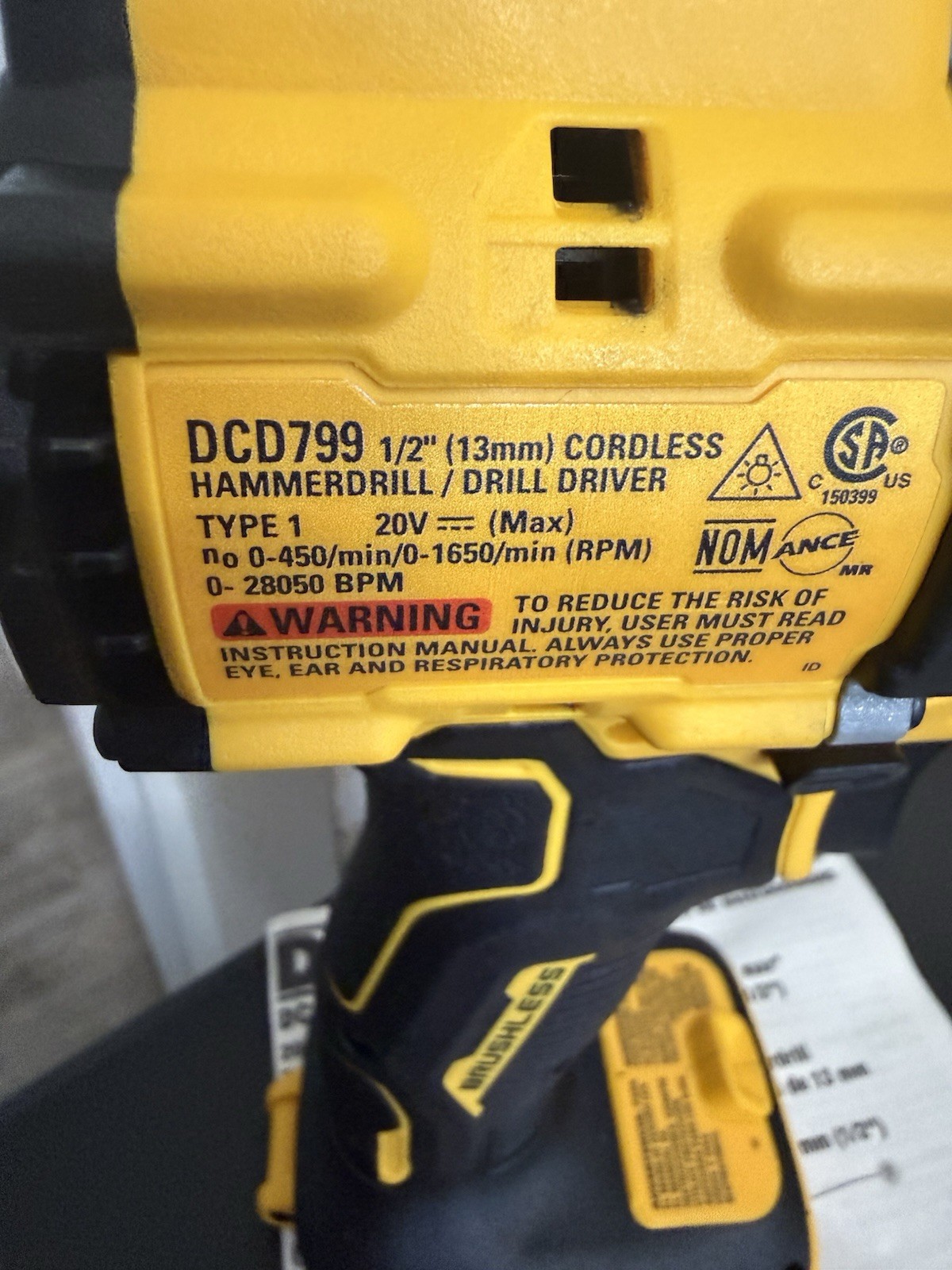 Geniune DeWalt DCD799B ATOMIC 20V MAX Brushless Cordless 1/2 in. Hammer Drill