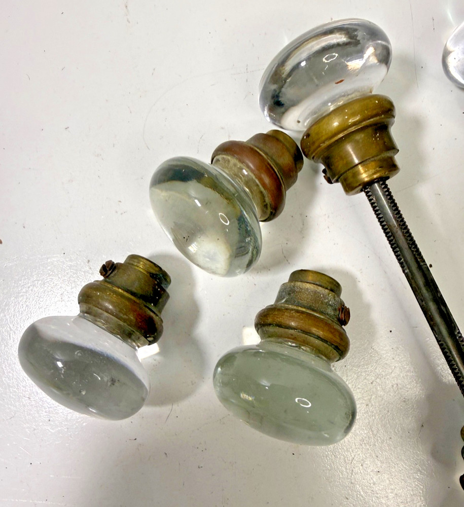 Antique Crystal Glass Round Smooth Door Knobs. 5 total