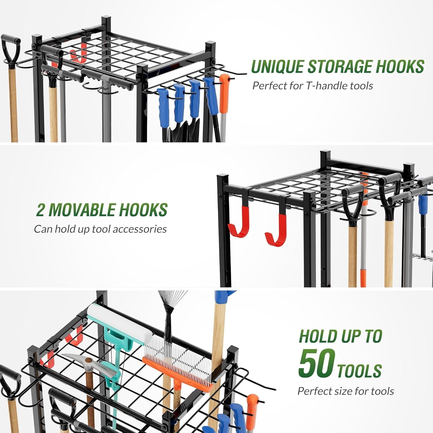 Garden Tool Organizer Rack Up to 50 Tools, Heavy-Duty Steel Yard Tool Organiz...