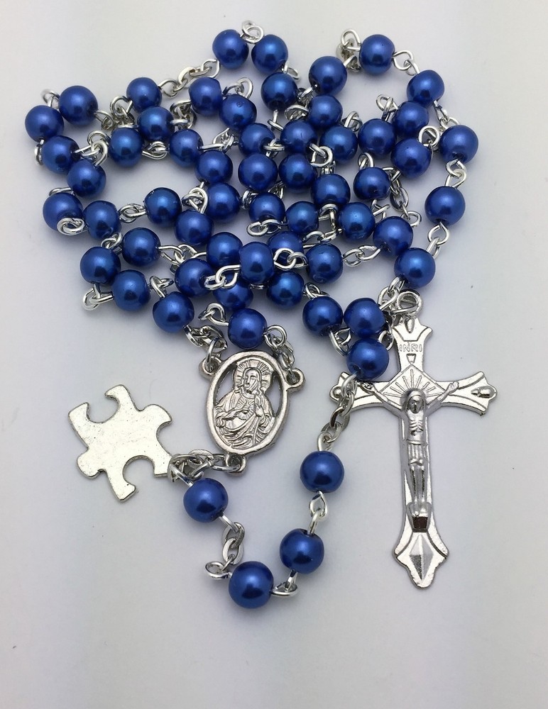 Autism Awareness Catholic Prayer Rosary Beads - Royal Blue Beads