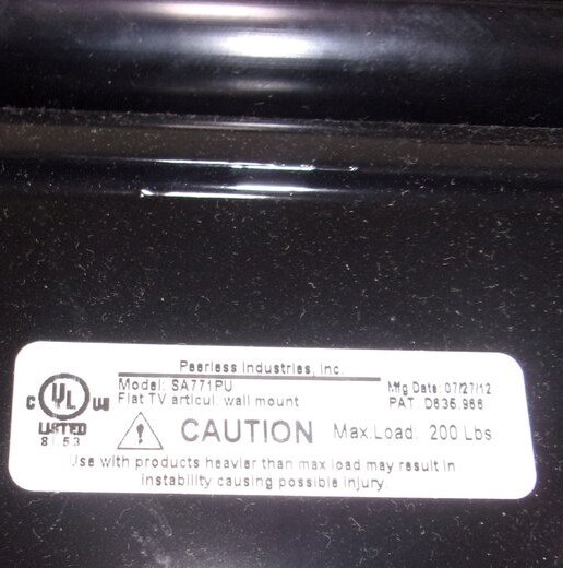 Peerless SA771PU Flat TV Articulating Wall Mount MAX LOAD 200 Lbs SEE NOTES