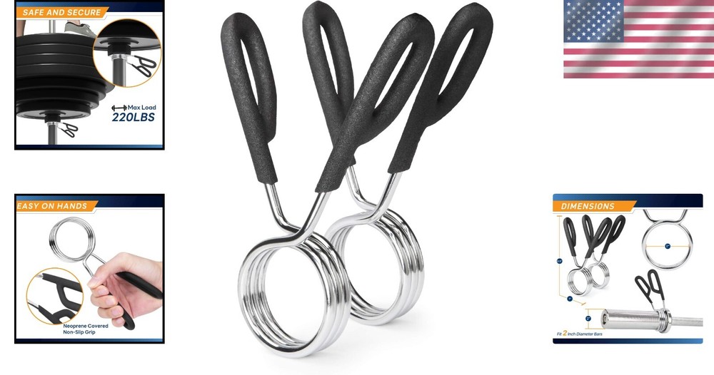 Secure 2-Inch Olympic Weight Bar Spring Collars – Strong & Durable Pair