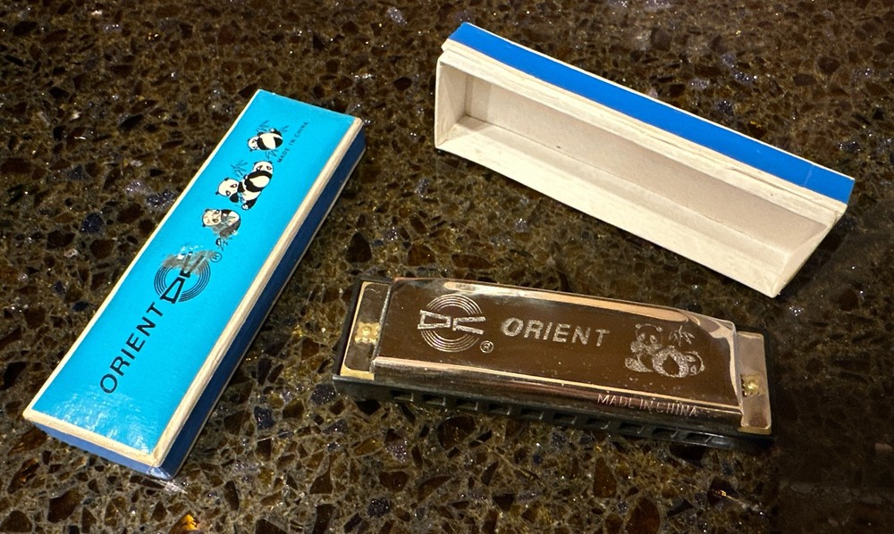 Vintage ORIENT Chlds Harmonica W Panda Etchings In Original Boxin Box