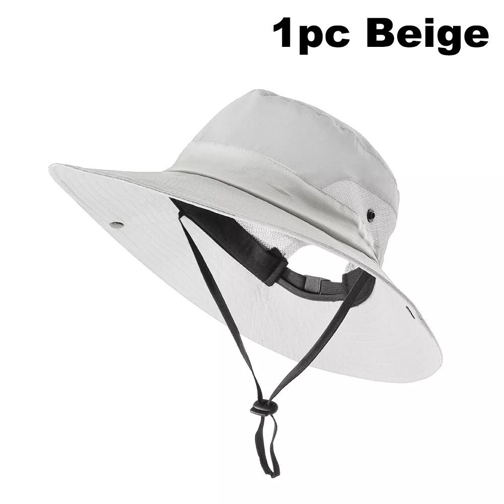 Women Sun Hat Ponytail Hole Bucket Wide Brim Boonie Summer Safari UV Protection