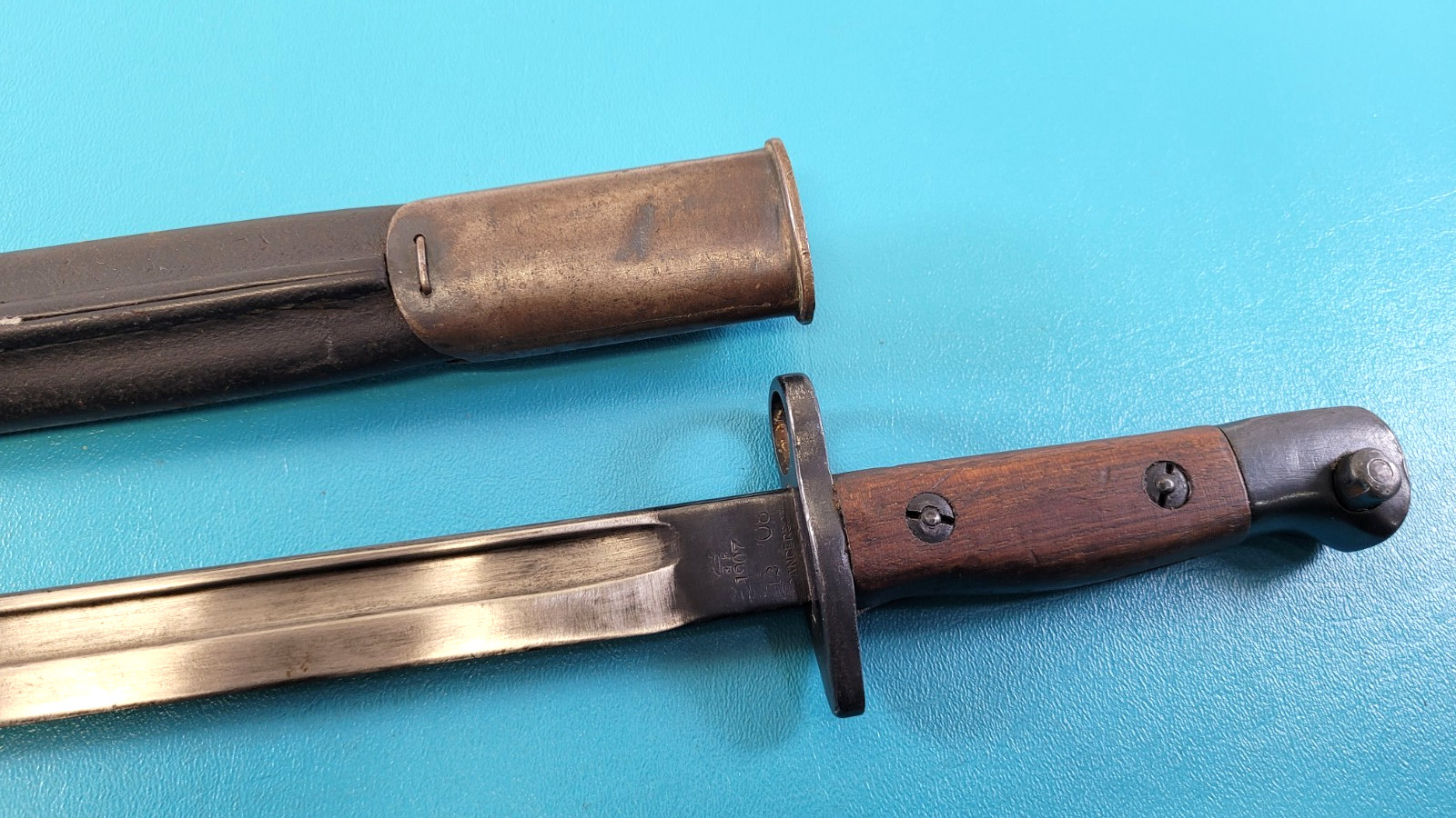 WWI Early British Pattern 1907 Rifle Bayonet Sanderson + Sheath c. 1908 TR542