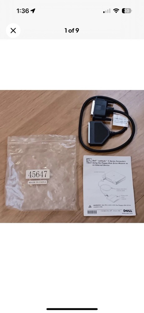 Vintage Dell Latitude C-Series Floppy Disk Drive Module Cable External Device