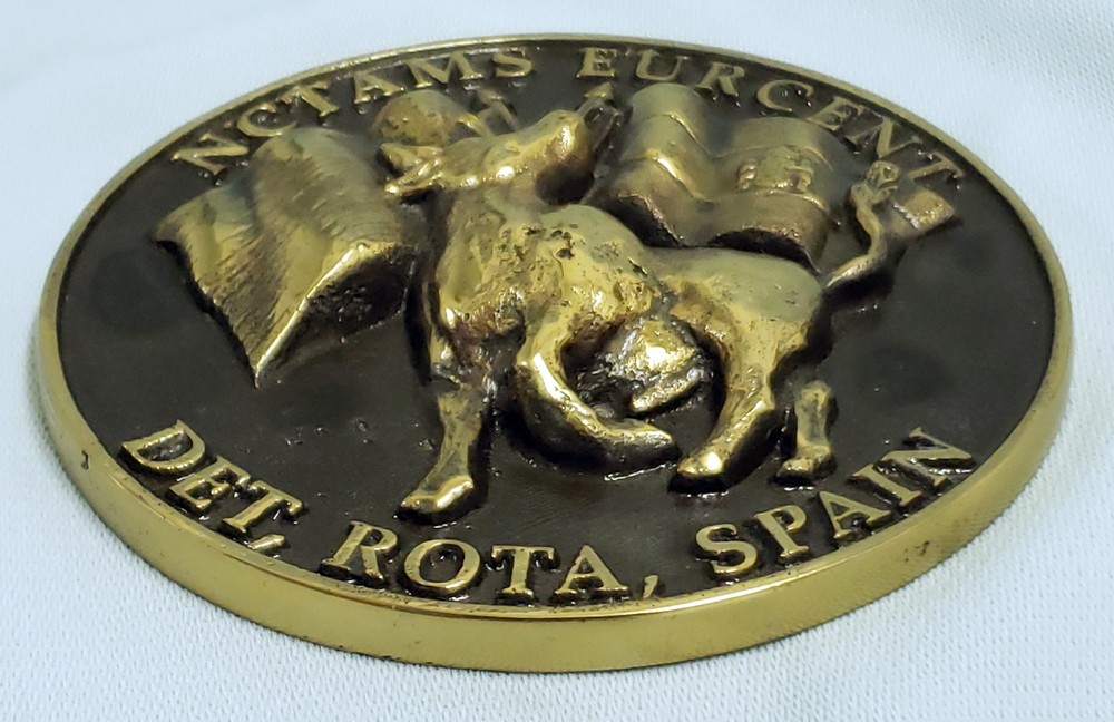 SOLID BRASS US NAVY NCTAMS DETACHMENT ROTA SPAIN CREST INSIGNIA PLAQUE