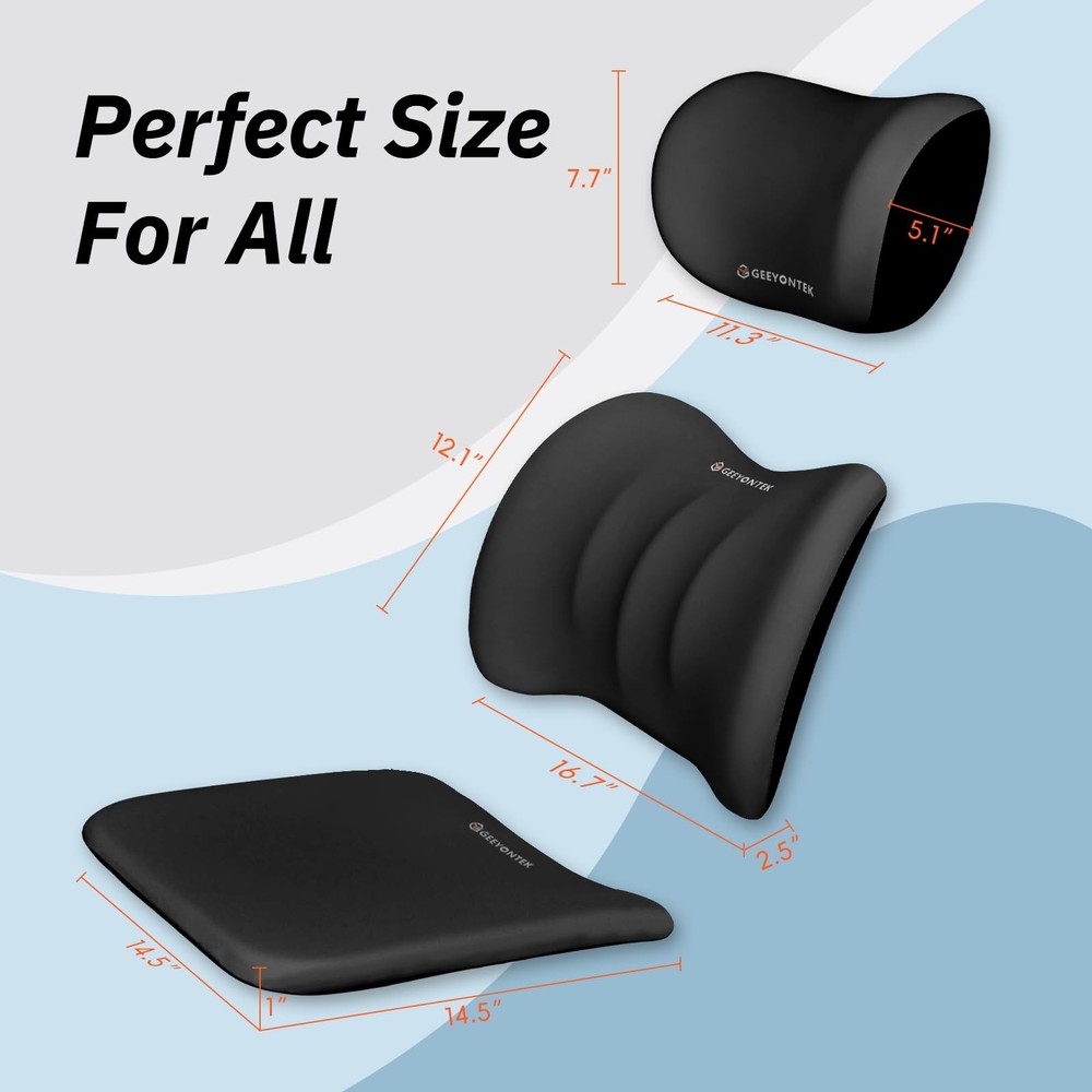 Car Seat Cushion with Neck Pillow & Lumbar Support Kit Back Sciatica Tailbone...