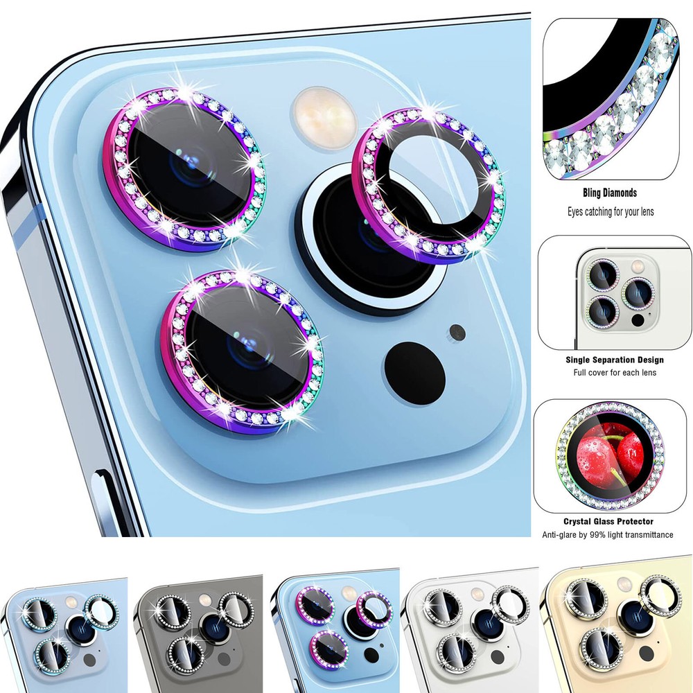 For iPhone 15/14/13 Pro Max/ Tempered Glass Camera Len Protector Bling Diamond
