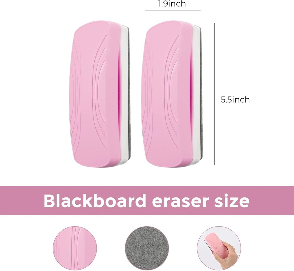 High-Quality Magnetic Pink Whiteboard Erasers - 2 Pack with Replaceable Felt