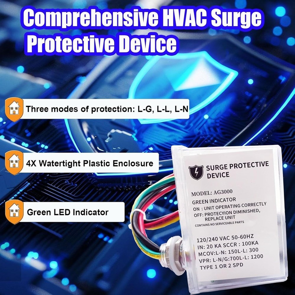 120/240V HVAC Surge Protector Device with TPMOV Technology, 3-Mode Mini Split
