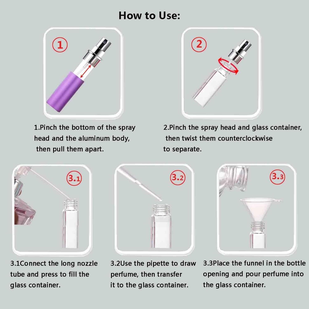 6-Pack Leak-Proof Glass Liner Portable Mini Refillable Perfume Atomizer Bottles,