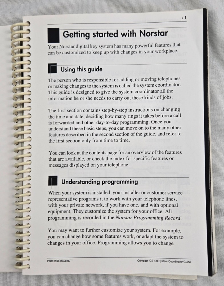 Nortel Norstar Compact ICS 4.0 System Coordinator Guide User Manual Spiralbound