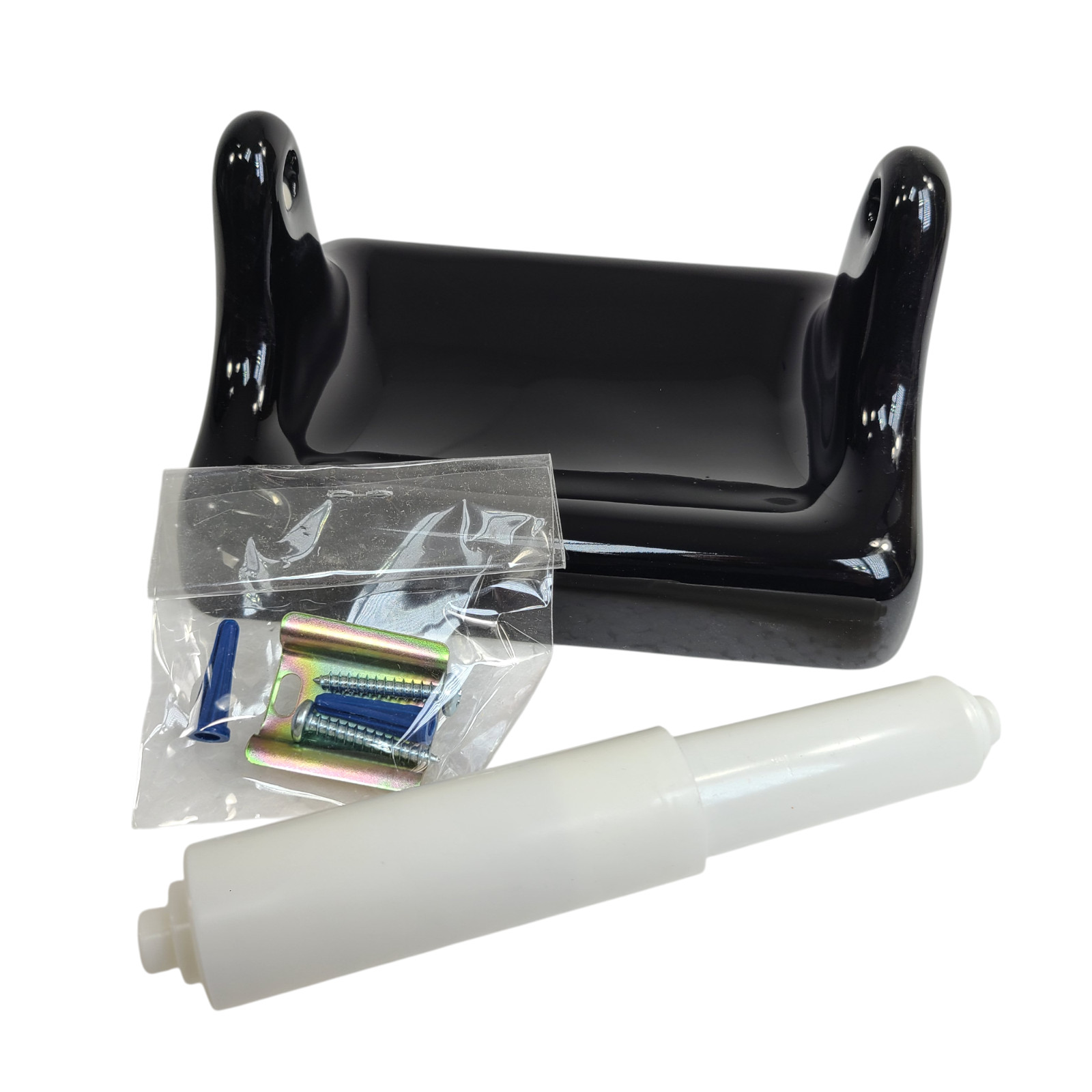 Vintage Black Ceramic TP Toilet Paper Holder Screw in Drywall Mid Century Modern