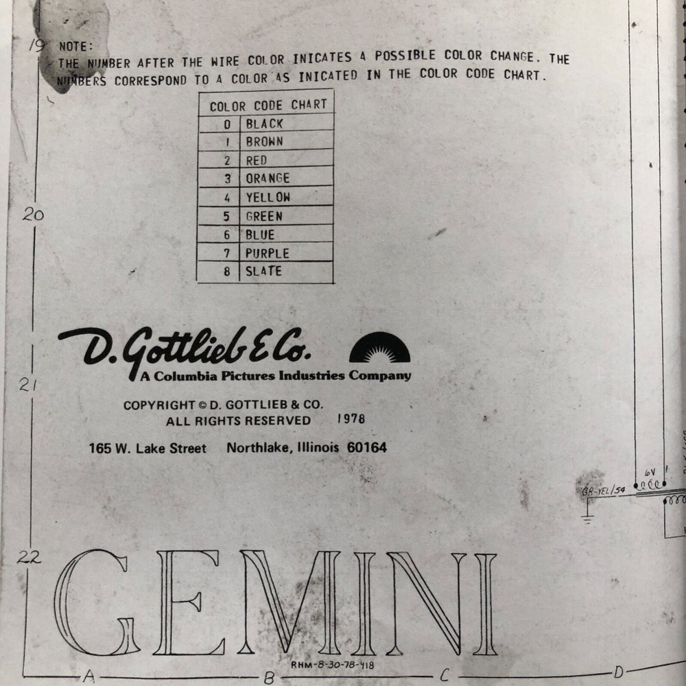 Gottlieb Gemini Pinball Machine Schematic