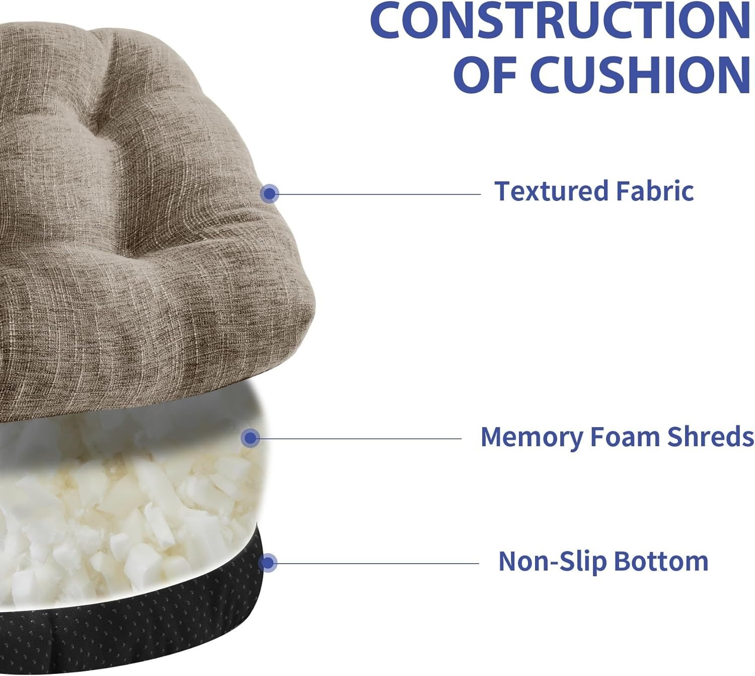 2-Pack Khaki Dining Chair Cushions - Ergonomic, Washable & Non-Slip Backing