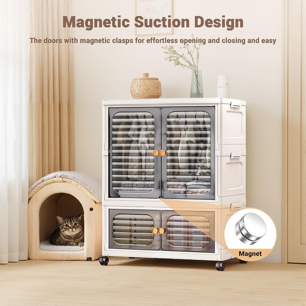 151QT Stackable Storage Bin with Wheels & Hanging Rod Large Organizer with Doors