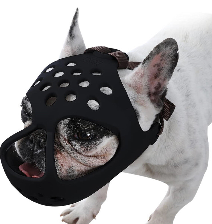 BARKLESS Dog Muzzle for Short Snout Dogs, Soft Silicone Muzzle for Biting, for