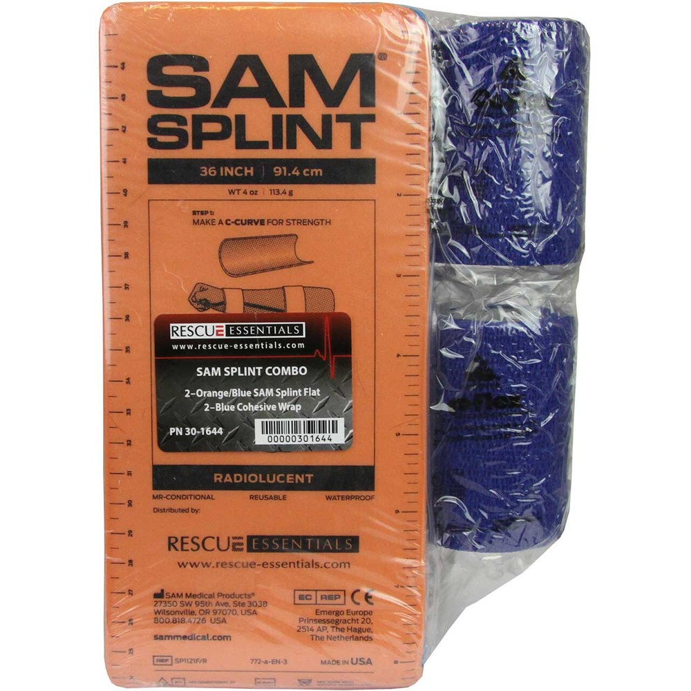 SAM Splint Combo Pack (2 Orange/Blue 36" Splints & 2 Blue Cohesive Wrap)